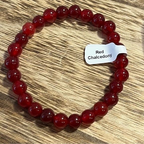3pc Crystal Beads Bracelet - Red & Midnight Blue Chalcedony & Green Flower Agate - Picture 6 of 6